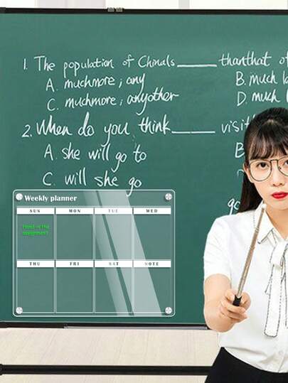 1 Set Magnetic Acrylic Dry Erase Board, Magnetic Fridge Memo Planner Display Board, Black & White Grid, Transparent Whiteboard, Suitable For Plan Display, Memo, Calendar (Includes 6 Whiteboard Markers, Magnetic Screws)