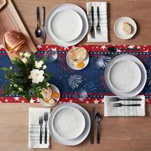 Patriotic 4th Of July Table Runner - Stars & Fireworks Design, Linen Blend, Perfect For Independence Day & Memorial Day Decor, Available In Multiple Sizes (13x48", 13x72", 13x108") - 樣式 1 - 查看 3