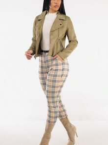Butt Lift Stretchy Plaid Skinny Ankle Pants Cream - 彩色 - 查看 2
