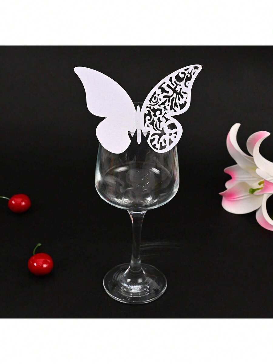 10pcs/20pcs/50pcs Butterfly Shaped Paper Cup Cards, Hollow Wedding Paper Cup Cards, Display Cards, Decorative Paper Cards, Hollow Party Wedding 3D Paper Cup Cards, Deep Purple Butterfly Wall Sticker Display Cards Suitable For Wedding, Christening Gift Boxes - Cute Party Decorations And Guest Favors - Multicolor - View 1