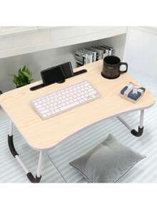 一件可折疊多功能床上折疊桌，多色多種尺寸:48.5*30cm/60*40cm，可折疊桌帶杯托、卡槽、小抽屜床上小桌子學生書桌小飯桌家用臥室床吃飯桌子宿舍電腦桌，可適用多種場景適用宿舍/臥室/客廳/沙發/戶外活動 - 附卡槽杯架(隨機色)60*40cm - 查看 2