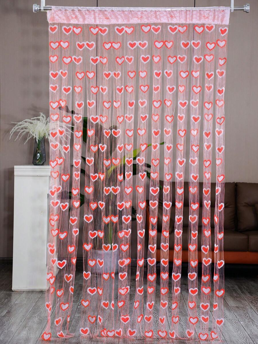 1pc Cute Romantic Dual-Color Heart String Tassel Curtain, 39.37in X 78.74in, Decorative Curtain, Suitable For Kindergarten Decoration - Bright Red - View 1