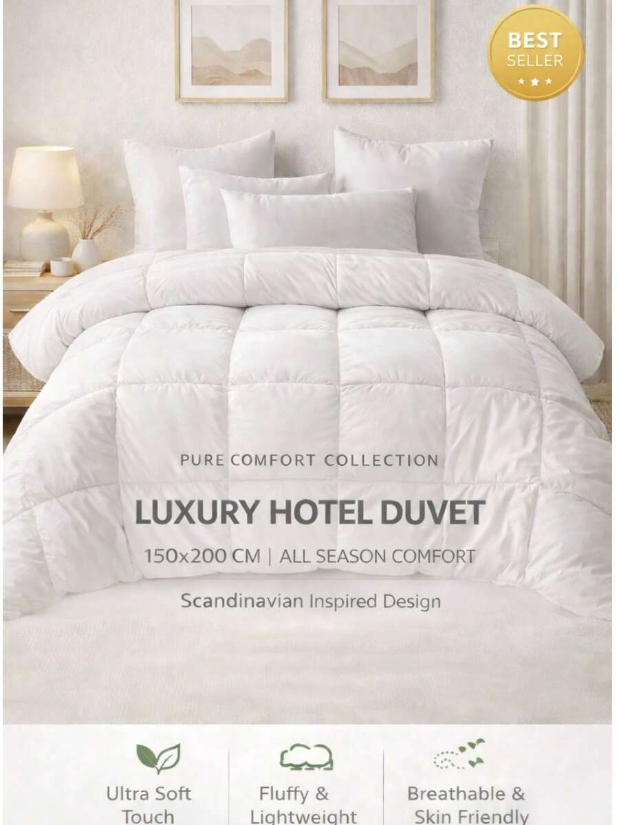 Micro Yorgan: Luxury Hotel Duvet 150x200 Cm – Scandinavian Inspired Ultra Soft All Season Comforter, Fluffy Lightweight Breathable White Bedding – Made In Turkey - White - View 1