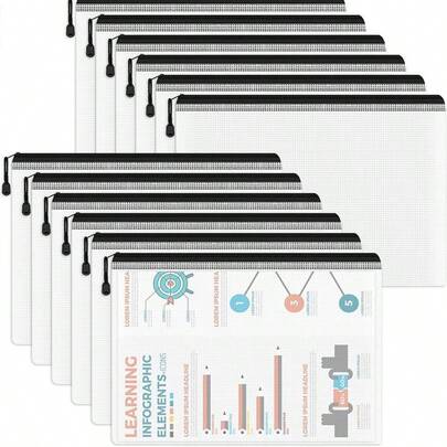 مجلد ملفات بسحاب بمقاس A4/A6، محفظة بلاستيكية شفافة مقاومة للماء بسحاب، لوازم مكتبية/سفر، باللون الأسود