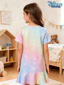 Disney Princess Collection Girls Rainbow Gradient Short Sleeve Dress, Summer Thin Kids Princess Dress - màu sắc - Xem 3