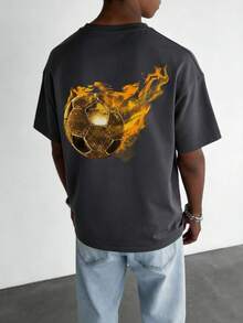 Tween Boys' Graphic Print Short Sleeve T-Shirt, Student Youth Casual Summer Top - Dark Grey - View 1