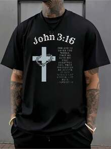 OVERSIZED T-Shirt With Graphic Christian Cross Bible Verse, Premium Cotton, Loose Fit, Urban Hip-Hop, Breathable, New Arrival. - Black - View 1