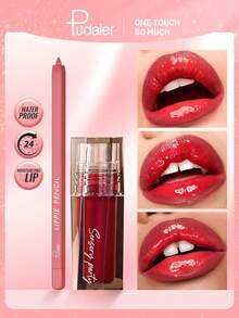 Pudaier 1 Lip Liner + 1 Lip Gloss Set, Long-Lasting Moisturizing, Smooth Application, Perfect Lip Lining, Suitable For All Skin Tones, Great For Music Festivals, Parties, And Valentine's Day Gifts - 09+06 - View 8