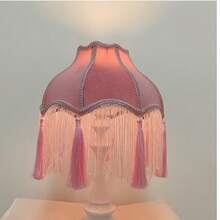优雅公主灯罩，复古蓝/粉/橙/黑丝绒流苏灯罩，流苏装饰灯罩（仅灯罩，不含灯座） - 粉紅色流蘇公主燈罩 - 查看 1