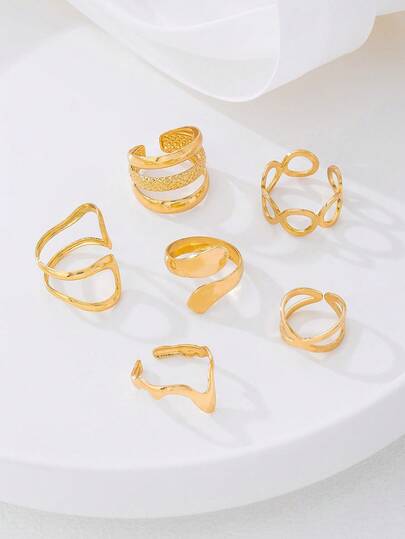 6pcs Set Vintage Minimalist Asymmetrical Geometric Pattern Rings, Luxury Stackable Rings Suitable For Daily Wear And Gifting