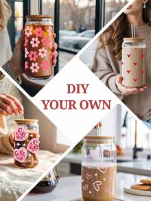 4pcs 16oz Glass Cup UV DTF Transfer Stickers, Waterproof Self-Adhesive Cup Wrap, DIY Mug And Cup Decals Without Heating (9.4x4.3 Inches) - Coquette 002 - View 8