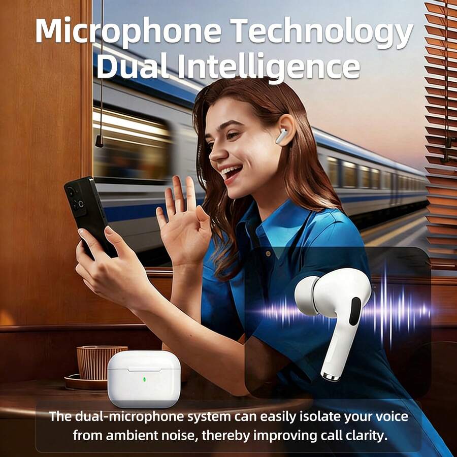 无线耳机，具备深度主动降噪功能，兼容安卓和iOS系统，高保真音质，强劲低音，超长续航，无线蓝牙耳塞 - 白色 - 查看 1