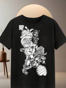 Neutral Black T-Shirt, 220g, 100% Cotton, "Viper Skull" Pattern, Casual & Stylish - Negro - Ver 11