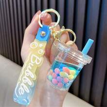 1pc Boba Milk Tea Cup Shaped PVC Keychain With Glittery Beans, For Women's Bags, Backpacks, Cars, And Earphones, As A Small Fashionable Gift Halloween School Letter Car Accessories Cute Goth Y2k - Multicolor - View 7