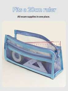 1pc Transparent Thick Mesh Double-Layer Pencil Case, Extra Large Capacity Easily Fits All Exam Stationery - Single Piece - View 17