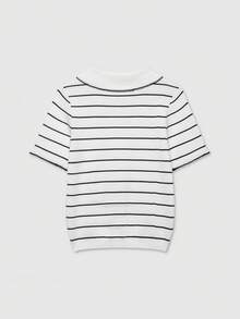 Color Block Trim Collar Short Sleeve Knit Top Spring - Multicolor - View 2