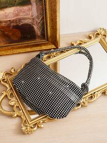 حقيبة مسائية مزينة بالراين لامع، حقيبة كلاتش عصرية للحفلات تتناسب مع الفستان الرسمي - الأسود - مشاهدة 6
