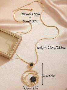 1pc Elegant Geometric Double Circle Pendant Necklace, Gold Tone Snake Chain Long Sweater Necklace For Women Daily Party Decor - Gold - View 5