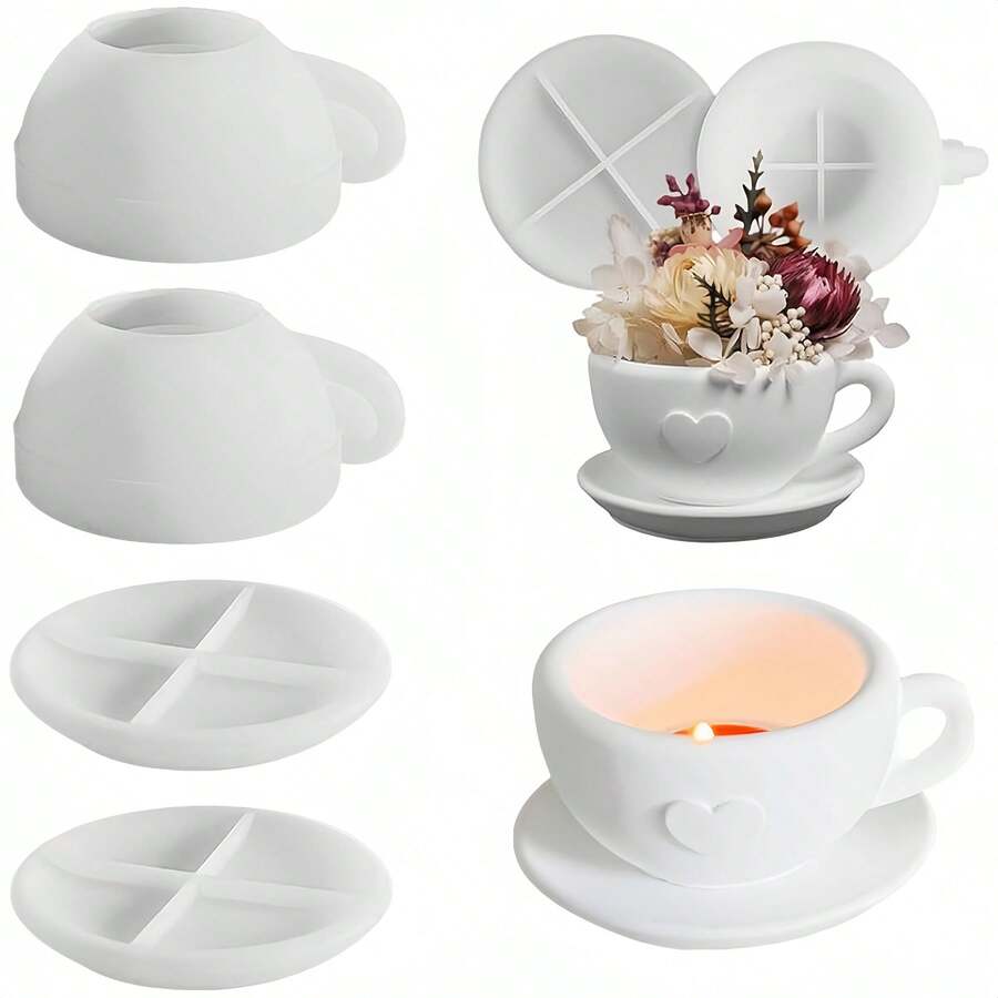 4件套硅胶模具，适用于杯子、烛台、石膏杯、铸模、硅胶模具、烛台杯、花盆、石膏模具、花瓶、碗 - 圓形 - 查看 1