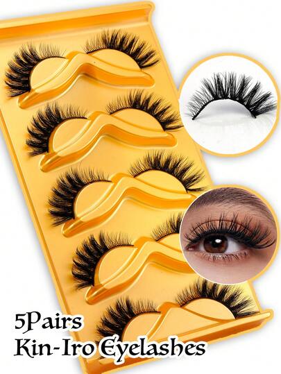 [HACHIMEE] 5 Pairs Gold Base False Eyelashes, Natural Flared Elongated, Glue-Free Easy To Wear, Suitable For Parties, Holidays, And Daily Use