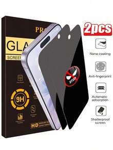 2 Packs Privacy Screen Protector, Compatible With IPhone 15/15 Plus/15 Pro/15 Pro Max/14/14 Plus/14 Pro/14 Pro Max/13 Mini/13/13 Pro/13 Pro Max/12 Mini And 16/16 Pro/16 Plus/16 Pro Max/17/17 Air/17 Pro/17 Pro Max, Made Of Tempered Glass Material, Anti Scratch, Anti Drop, Anti Peeping, Perfectly Fits The Phone Case. - Multicolor - View 1