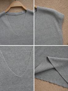 时尚V领无袖修身针织背心，女士夏季新品 - 灰色 - 查看 8