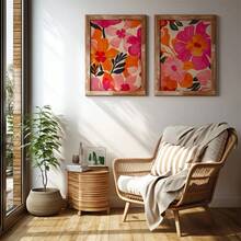 Wall Decoration, Retro Poster, Pink Orange Abstract Floral Artwork, Flower Market Print, Bohemian Floral Art Collection, Floral Dormitory Wall Decoration, Stylish Floral Print Wall Decor. Optional Frame - Multicolor - View 4