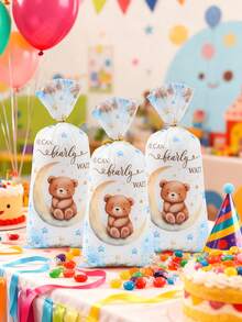 25/50个蓝色小熊婴儿派对回礼袋和糖果袋，可爱蓝色小熊设计甜点袋，适用于性别揭晓派对、婚礼、生日派对礼物包装、一周岁生日派对桌面装饰糖果袋、蓝色小熊主题生日派对中心装饰品、蓝色小熊包装、蓝色小熊装饰、婴儿派对回礼、婴儿派对装饰、性别揭晓派对装饰、婚礼装饰 - 藍色小熊 - 查看 4