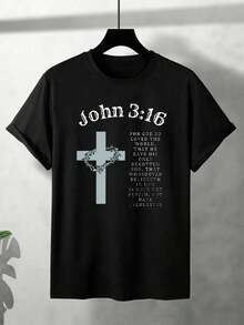 OVERSIZED T-Shirt With Graphic Christian Cross Bible Verse, Premium Cotton, Loose Fit, Urban Hip-Hop, Breathable, New Arrival. - Black - View 2