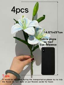 5支/3支/2支/1支（粉色/白色）37厘米/14.57英寸人造星辰百合花，盛开的百合花和老虎图案花束，适用于家居、酒店、婚礼装饰、新娘背景、花束等。 - 彩色 - 查看 18