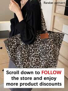 时尚大容量女士手提包，百搭奶牛图案随机印花单肩包，高端休闲帆布单肩包，时尚豹纹手提包，女士休闲手提包购物/书包，时尚豹纹包，新款秋冬虎纹女士包，新款秋冬猎豹纹女士钱包 - 彩色 - 查看 3