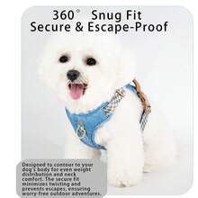 防拉扯防逃脱犬用胸背带，适用于体重5-60磅的小型和中型犬 | 易于穿戴的透气网眼内衬和耐用牛仔布外层 | 舒适安全的背心式设计，适合散步、训练和户外探险 - 彩色 - 查看 4