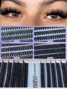 560pcs D-Curl Eyelash Extension Kit, Includes Eyelash Glue, Tweezers And Brush, 30D-100D Density Self-Adhesive Curled False Eyelashes, Natural Look, Reusable, Suitable For Daily Occasions And Women's Gifts, DIY Enlarging Eyes At Home! Eyelash Cluster Set, Eyelashes, False Eyelashes - Multicolor - View 2