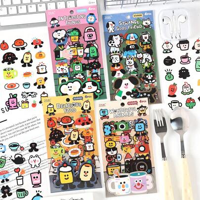 Graffiti Cartoon Creative Stickers, Comic Mini Stickers, Scrapbooking Stickers, High-Quality Children's Decorative Stickers, DIY Collage Materials, Cute Pet PET Waterproof Stickers
