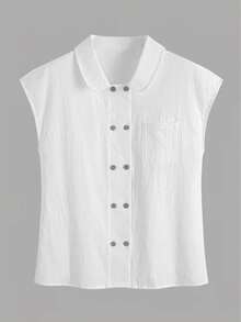 Women's Loose Solid Color Lapel Double-Breasted Shirt, Suitable For Summer Wear White - White - View 2
