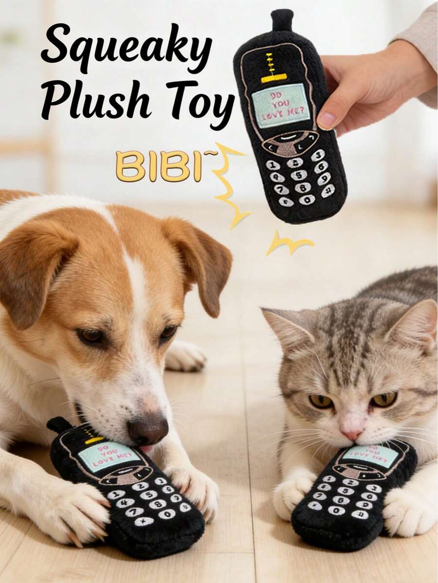 Realistic Phone Shaped Pet Sound Toy, "DO YOU LOVE ME" Print, Built-In BB Sound, Suitable For Interactive Play, Fetch/Retrieve Games, Boredom Relief, Teeth Cleaning For Small/Medium Dogs & Cats, Pet Supplies, Pet Toy - Multicolor - View 1