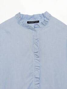 Striped Collar Casual Shirt, Spring/Summer - Blue and White - View 3