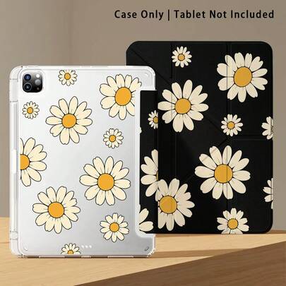 Daisy Pattern Acrylic Crystal Shell Suitable For Honor, Apple Tablets. Anti-Bending, Reinforced Silicone Corners, Auto Wake/Sleep Function, Built-In Pen Slot, Multi-Angle Foldable Stand - Perfect Daily Protection, Ideal Gift