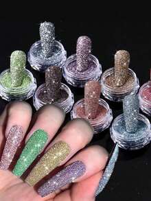 1 Set Shimmering Crystal Diamond Nail Art Glitter Kit, Holographic Glitter & Rhinestones, Purple-Blue Sequin Nail Decoration DIY - View 2