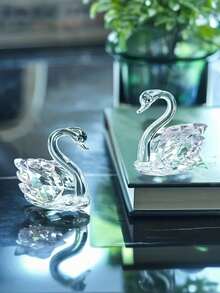 1/2/5/6PCS,Set Of 2 Crystal Swan Figurines Collectible Glass Animal Ornaments Pair Swans Home Living Room Bedroom Decor Sparkling Crystal Gift Ideal Swan Deco Figurine Crystal Figurines Swan Cake Toppe Glass Decor Back School Season Travel Season - Swan - View 8