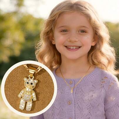 1pc Copper Inlaid Zirconia Cute Playful Swinging Limbs Bear Pendant Necklace, Suitable For Girls/Boys/Family/Friends, Multifunctional, Luxury, Party, Banquet, Holiday, Christmas, Thanksgiving, Halloween, Gift