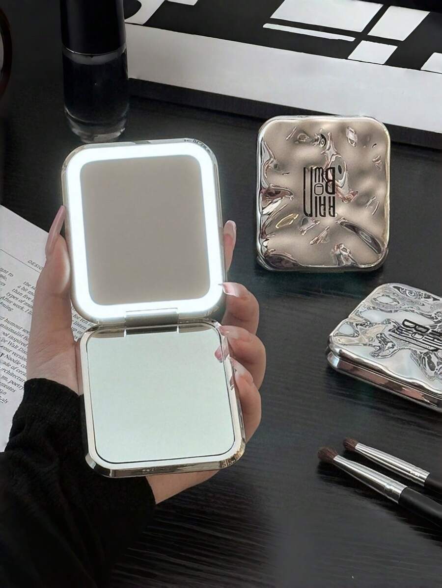 250mAh wiederaufladbarer LED faltbarer Schminkspiegel, tragbarer quadratischer beleuchteter Schminktisch-Spiegel, geeignet für Schminktisch, Badezimmer, Reisen und Handtasche, perfekter tragbarer Schminkspiegel für Damen, Teenager-Mädchen und Make-up-Liebhaber, auch ein tolles Geschenk zum Valentinstag und Geburtstag