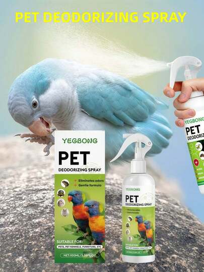 YEGBONG 100毫升宠物除臭喷雾，鹦鹉笼清洁喷雾，温和配方，适用于宠物和家居，清新异味