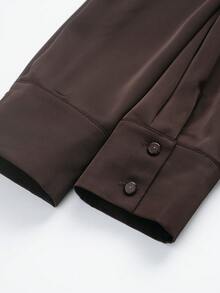 Silk-Feel Shirt With Collar And Belt Spring - Brown - View 5