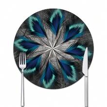 双面防滑PU隔热垫桌垫耐热餐垫饮料杯垫厨房餐具沥水垫可水洗桌面垫适用于节日用餐和厨房餐桌羽毛图案 - 白色 - 查看 31