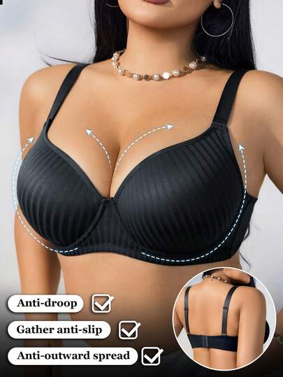 1pc Plus Size Women Underwire Bra, Comfortable Versatile Supportive Bra