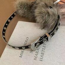 Plush Women's Wide Waist Belt, Retro Buckle Personalized Copper Tone Casual Jeans Belt, Shiny Party Accessory, All Season - Plush Belt - View 6