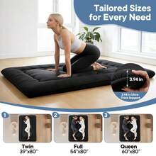 Japanese Floor Mattress Futon Mattress, 4-Inch Twin Thicken Tatami Mat Sleeping Pad Foldable Roll Up Mat Boys Girls Dormitory Pad Kids Floor Lounger Pillow Bed - 黑色 - 查看 3