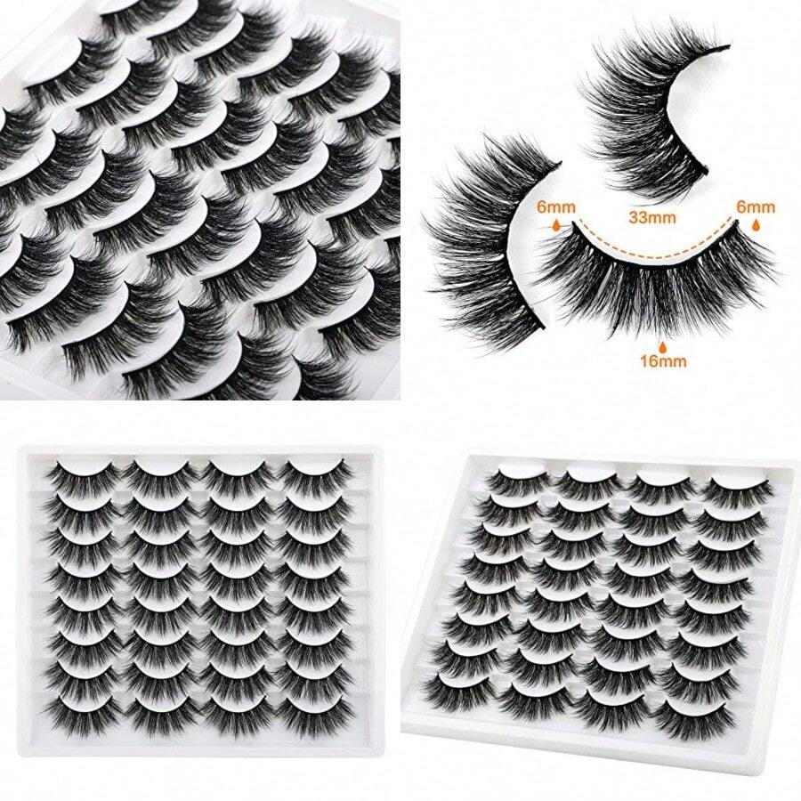 D16 Pairs False Eyelashes Fluffy Volume Natural Fake Lashes 3D Faux Mink Lashes Pack - 黑色 - 查看 1