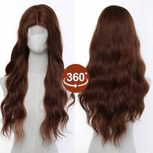 时尚大波浪卷洛丽塔长假发，全头合成假发，女士适用 - 棕色 - 查看 9